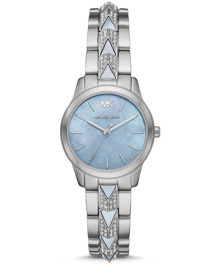 Michael Kors Runway Mercer Quartz Mother of Pearl Blue Dial Silver Steel Strap Watch For Women - MK6857 Buy Now By Michael Kors