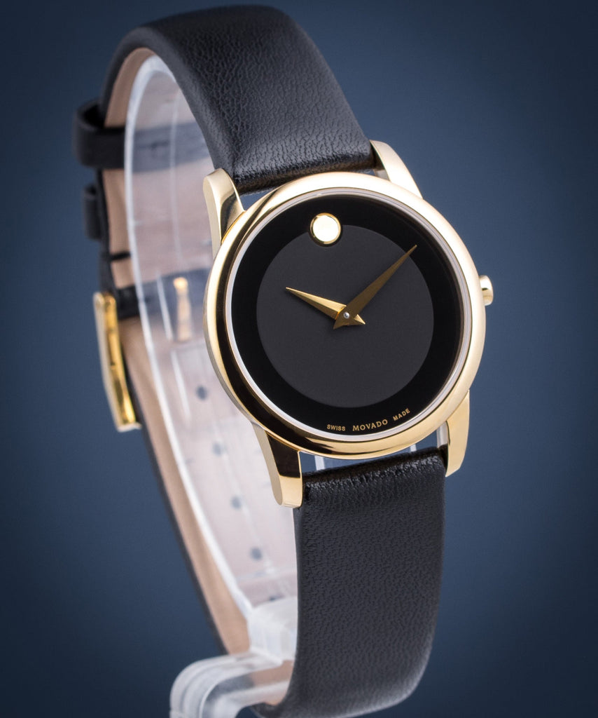 Movado Museum Classic Black Dial Black Leather Strap Watch For Women - 0606877 Buy Now By Movado