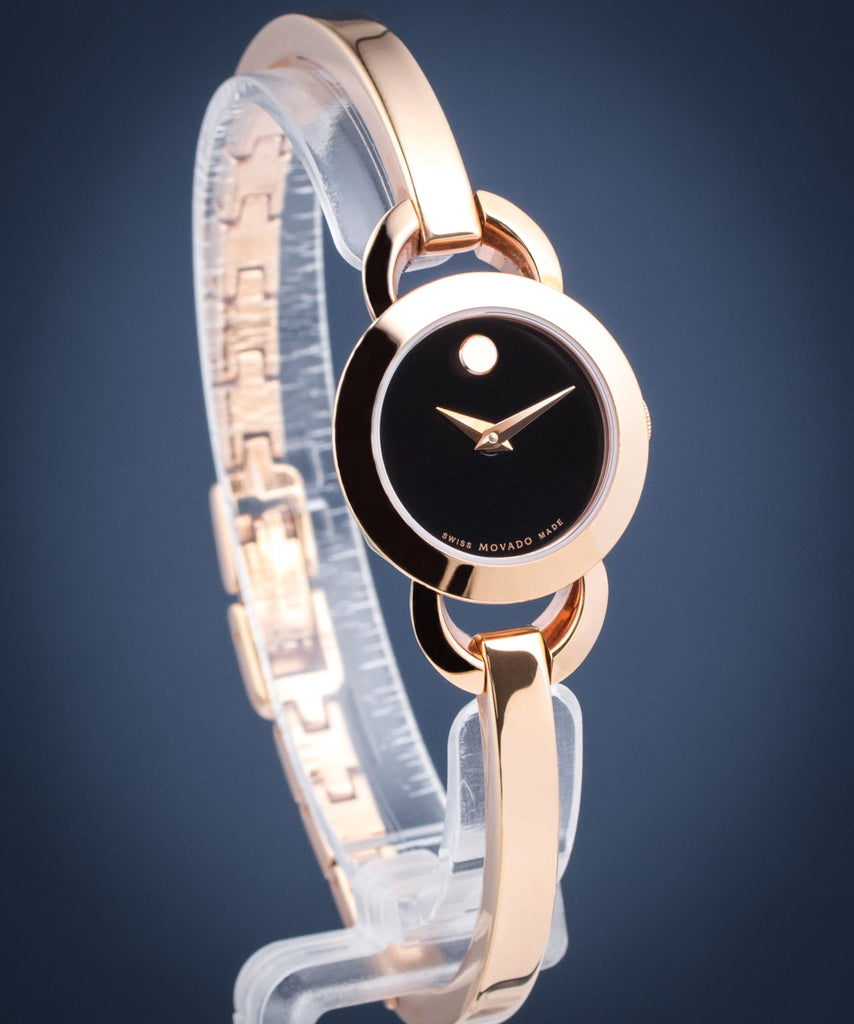 Movado Rondiro 22mm Black Dial Rose Gold Steel Strap Watch For Women - 0607065 Buy Now By Movado