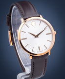 Movado Ultra Slim Silver Dial Brown Leather Strap Watch For Women - 0607093 Buy Now By Movado