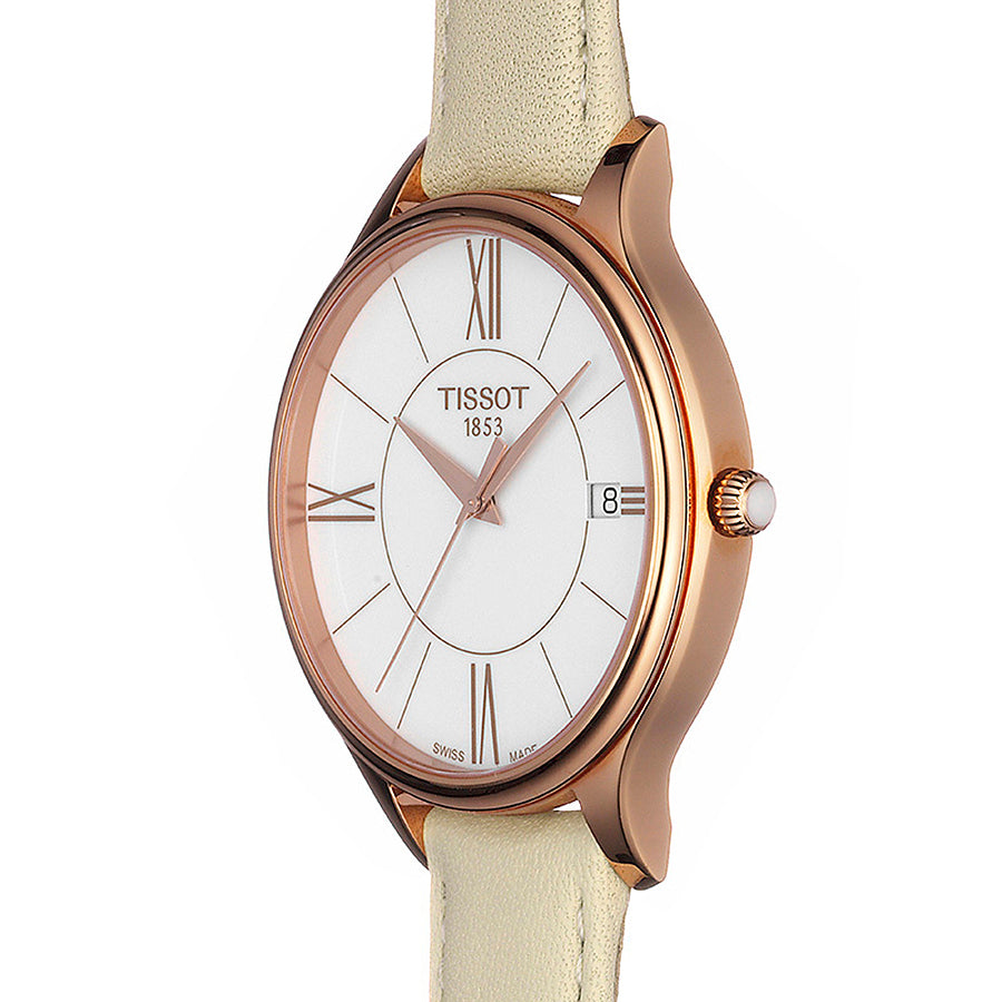 Tissot T Lady Bella Ora Round White Dial Beige Leather Strap Watch For Women - T103.210.36.018.00 Buy Now By Tissot