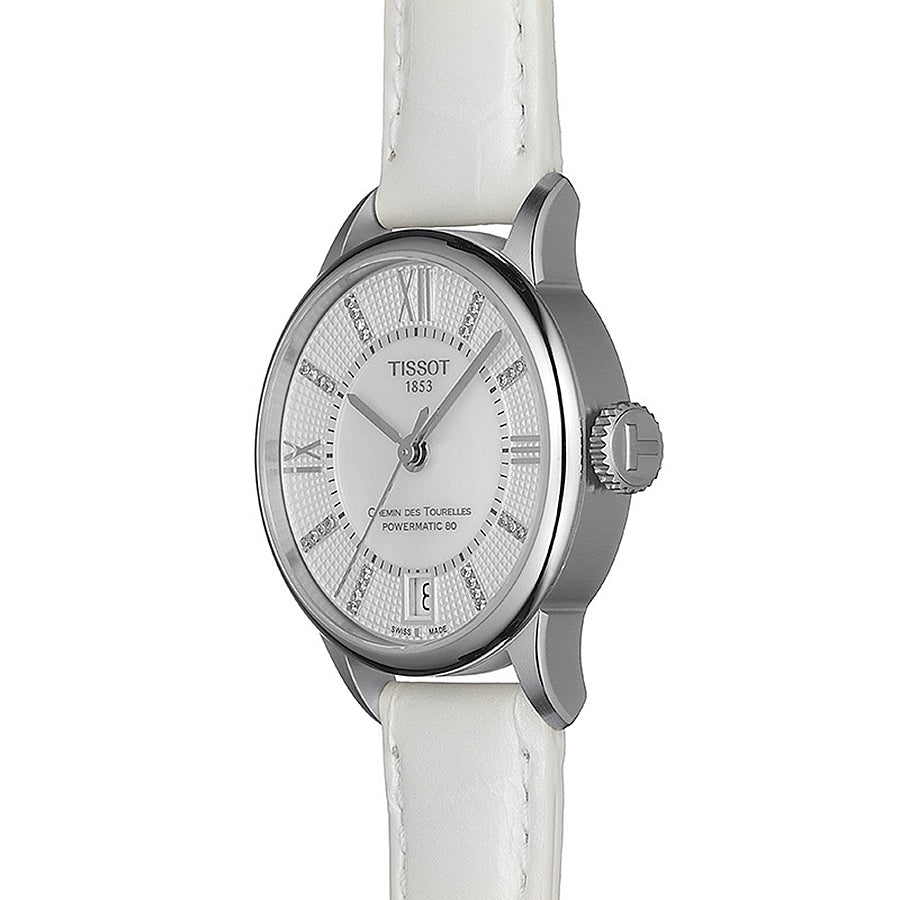 Tissot Chemin Des Tourelles Powermatic 80 Lady White Dial White Leather Strap Watch For Women - T099.207.16.116.00 Buy Now By Tissot