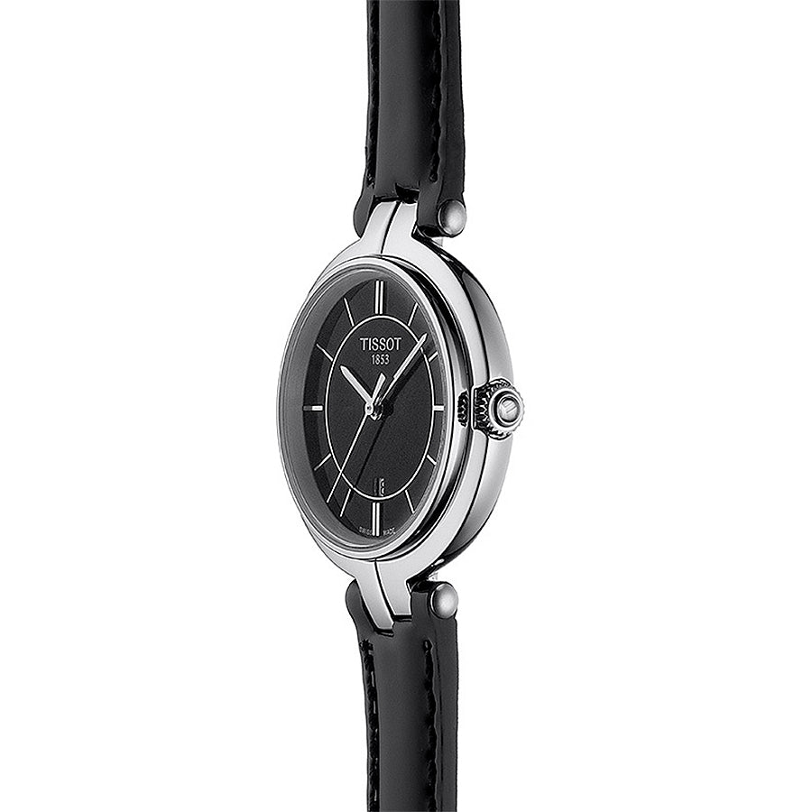 Tissot T Lady Flamingo Black Dial Black Leather Strap Watch For Women - T094.210.16.051.00 Buy Now By Tissot