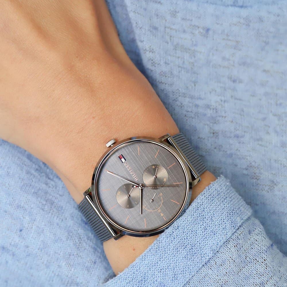 Tommy Hilfiger Jenna Multifunction Grey Dial Grey Mesh Bracelet Watch For Women - 1781945 Buy Now By Tommy Hilfiger