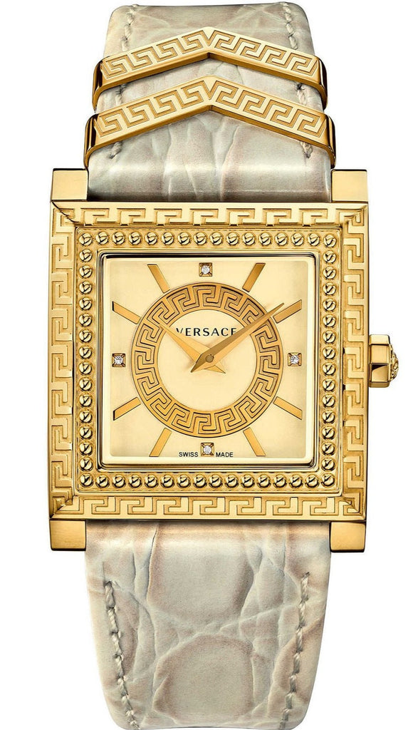 Versace DV-25 Gold Dial Off White Leather Strap Watch for Women - VQF030015 Buy Now By Versace
