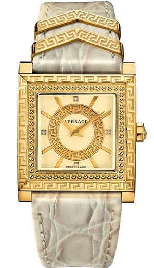 Versace DV-25 Gold Dial Off White Leather Strap Watch for Women - VQF030015 Buy Now By Versace