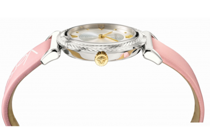 Versace V-Motif Silver Dial Pink Leather Strap Watch for Women - VERE00118 Buy Now By Versace