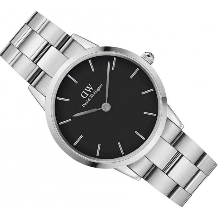 Daniel Wellington Iconic Link Black Dial Silver Steel Strap Watch for Women - DW00100204 Buy Now By Daniel Wellington