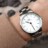 Daniel Wellington Iconic Link White Dial Silver Steel Strap Watch For Women - DW00100205