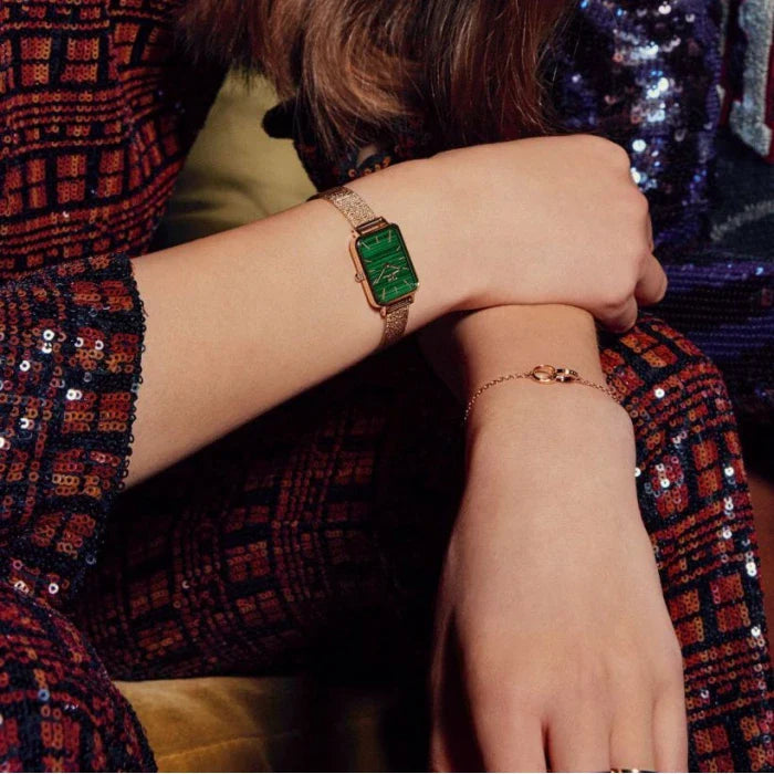 Daniel Wellington Quadro Melrose Green Dial Rose Gold Mesh Strap Watch For Women - DW00100437 Buy Now By Daniel Wellington