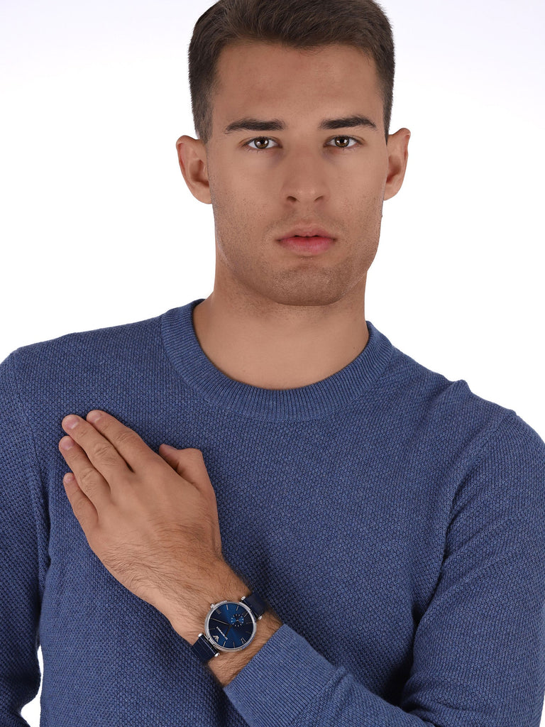 Emporio Armani Gianni T Bar Quartz Blue Dial Blue Leather Strap Watch For Men - AR11300 Buy Now By Emporio Armani