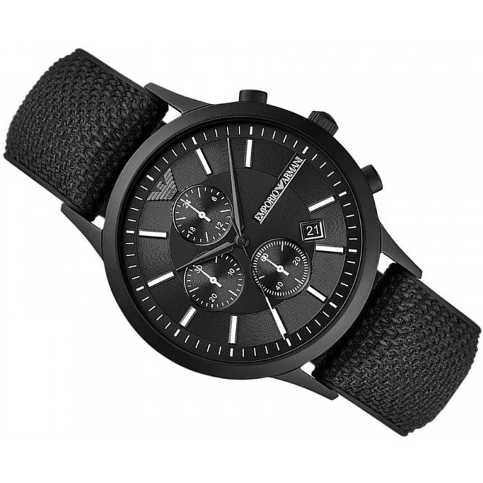 Emporio Armani Renato Chronograph Black Dial Black Nylon Strap Watch For Men - AR11457 Buy Now By Emporio Armani