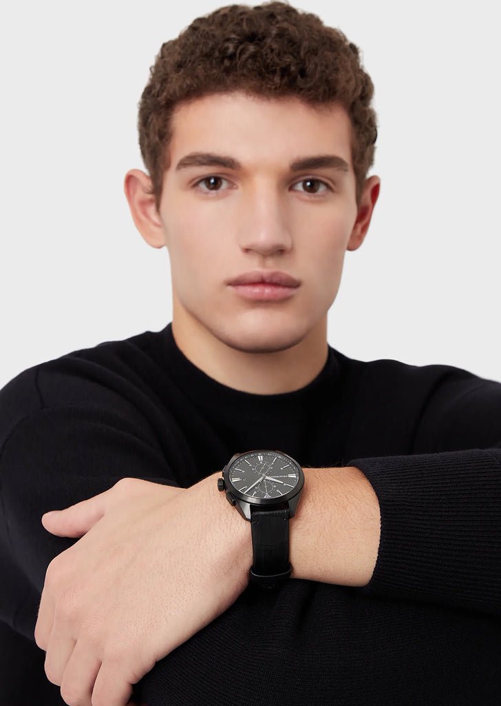Emporio Armani Claudio Chronograph Black Dial Black Leather Strap Watch For Men - AR11483 Buy Now By Emporio Armani