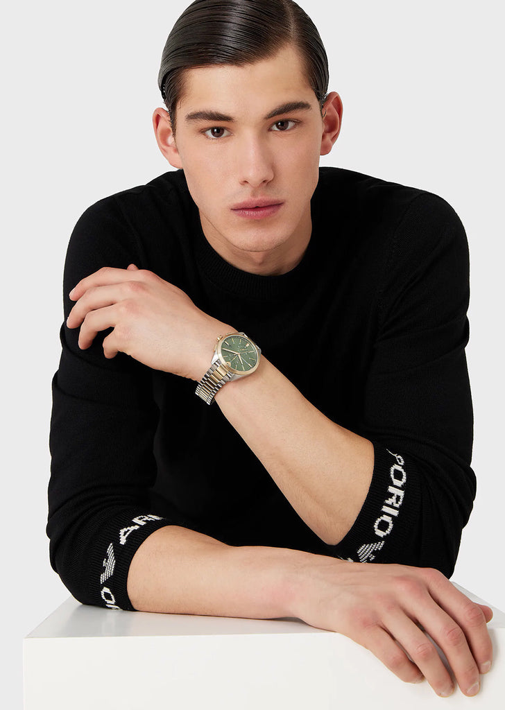 Emporio Armani Claudio Chronograph Green Dial Two Tone Steel Strap Watch For Women - AR11511 Buy Now By Emporio Armani