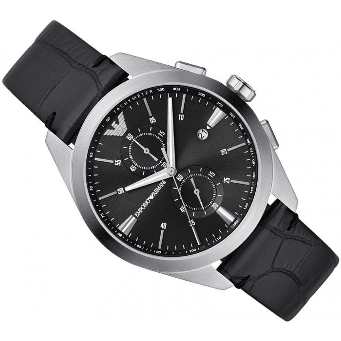 Emporio Armani Claudio Chronograph Black Dial Black Leather Strap Watch For Men - AR11542 Buy Now By Emporio Armani