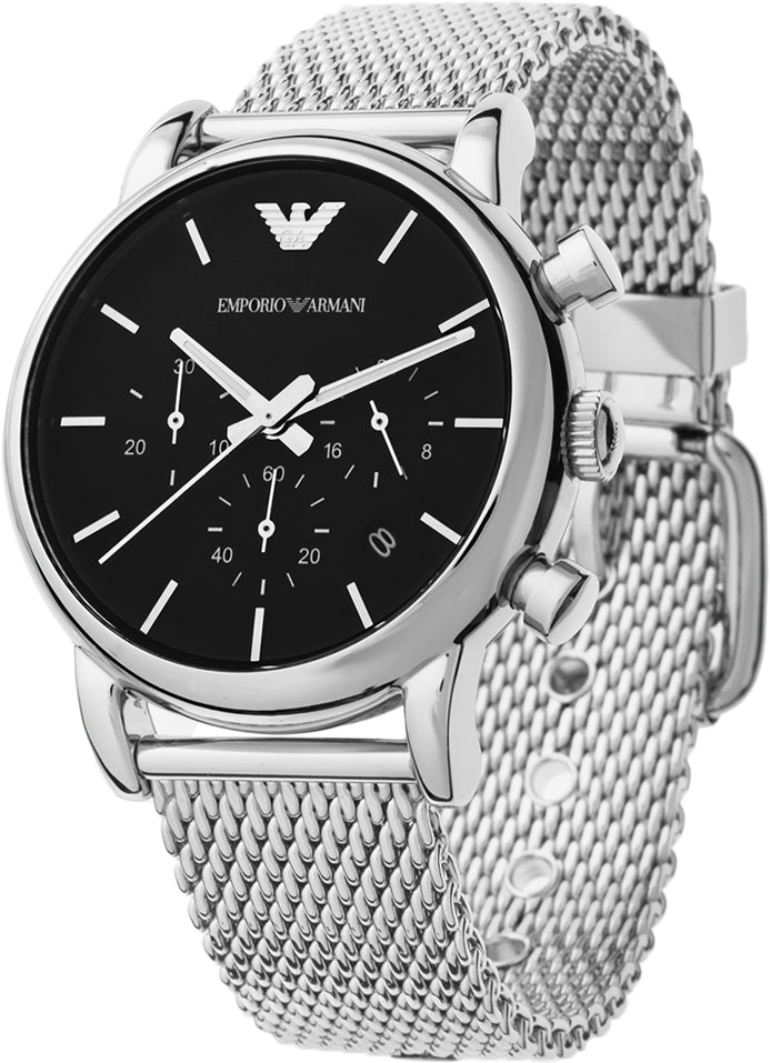 Emporio Armani Luigi Chronograph Black Dial Silver Mesh Bracelet Watch For Men - AR1811 Buy Now By Emporio Armani