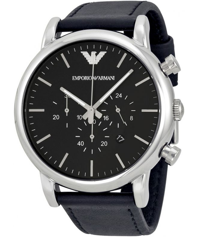 Emporio Armani Luigi Chronograph Black Dial Black Leather Watch For Men - AR1828 Buy Now By Emporio Armani