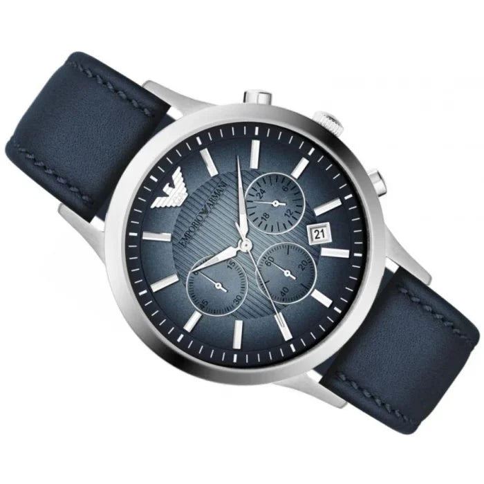 Emporio Armani Classic Chronograph Blue Dial Blue Leather Strap Watch For Men - AR2473 Buy Now By Emporio Armani