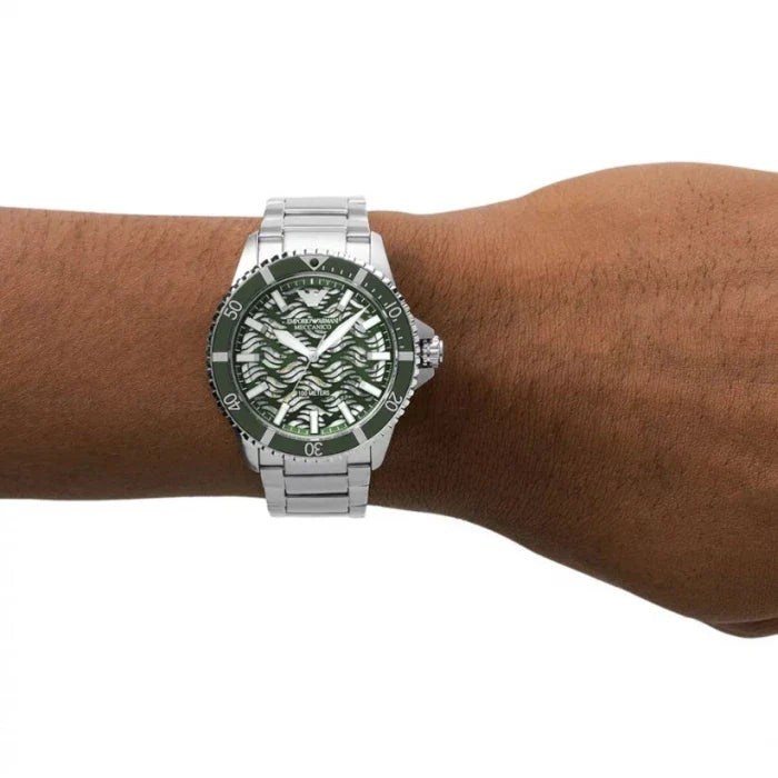 Emporio Armani Diver Automatic Green Dial Silver Steel Strap Watch For Men - AR60061 Buy Now By Emporio Armani