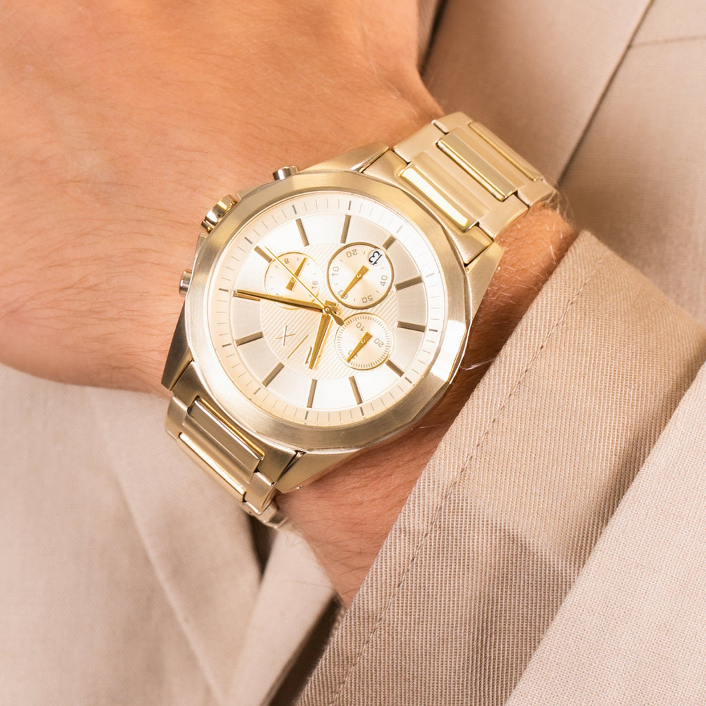 Armani Exchange Drexler Chronograph Gold Dial Gold Steel Strap Watch For Men - AX2602 Buy Now By Armani Exchange