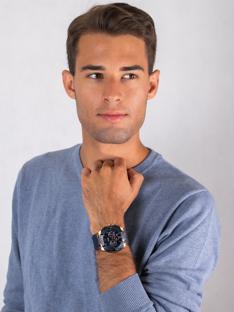 Guess Genesis Quartz Blue Dial Blue Silicone Strap Watch For Men - W1254G3 Buy Now By Guess