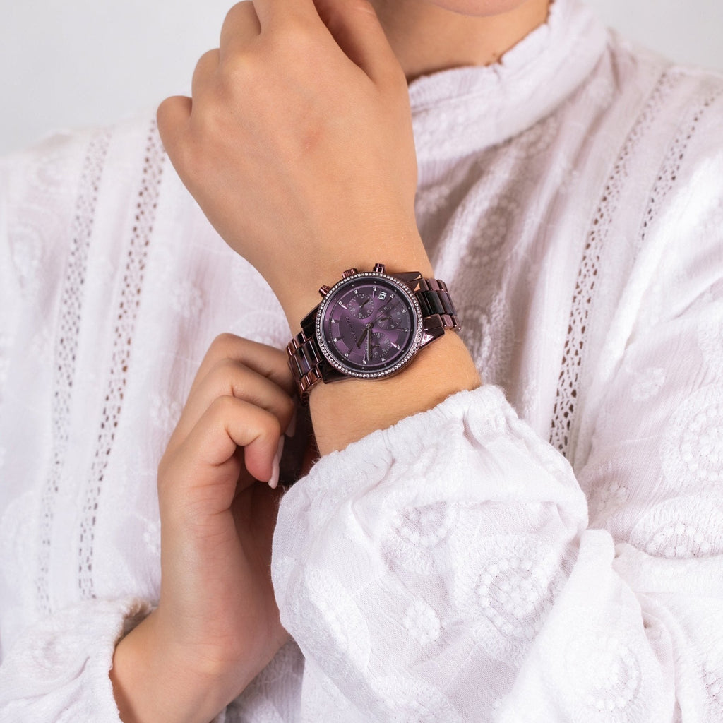 Michael Kors Ritz Chronograph Purple Dial Purple Steel Strap Watch For Women - MK6720 Buy Now By Michael Kors