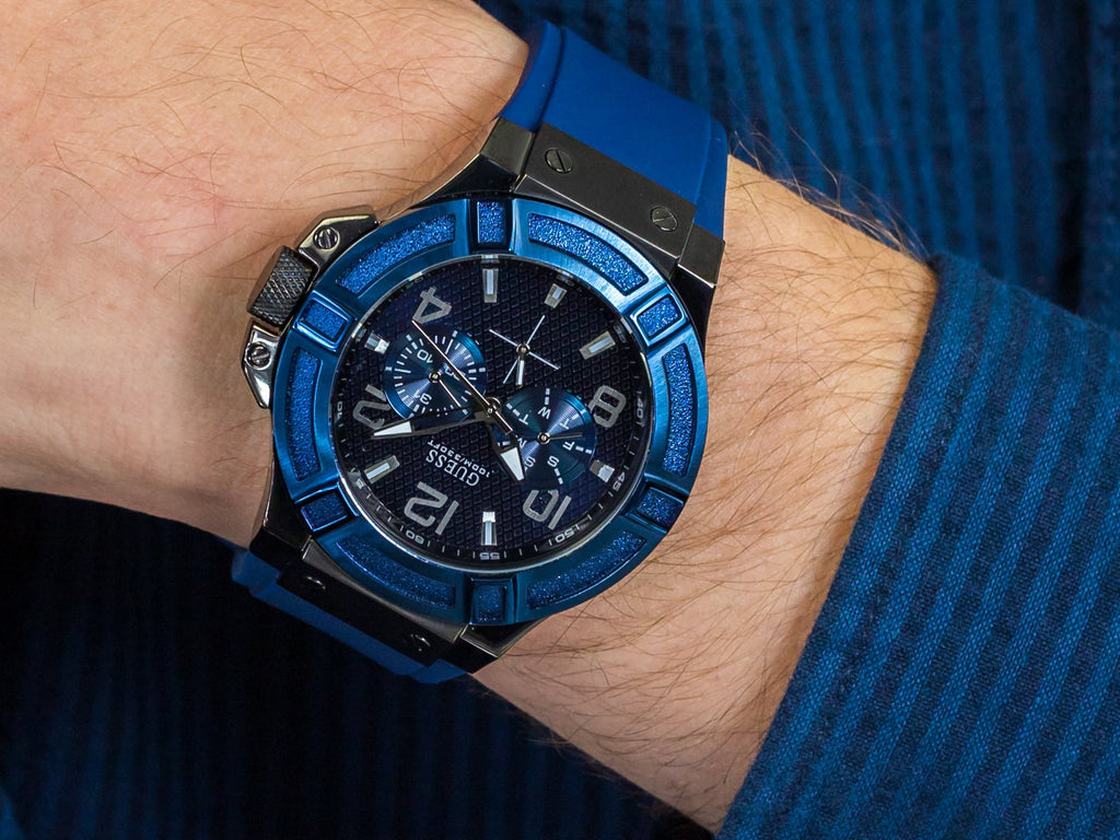 Guess Rigor Analog Blue Dial Blue Rubber Strap Watch For Men - W0248G5 Buy Now By Guess