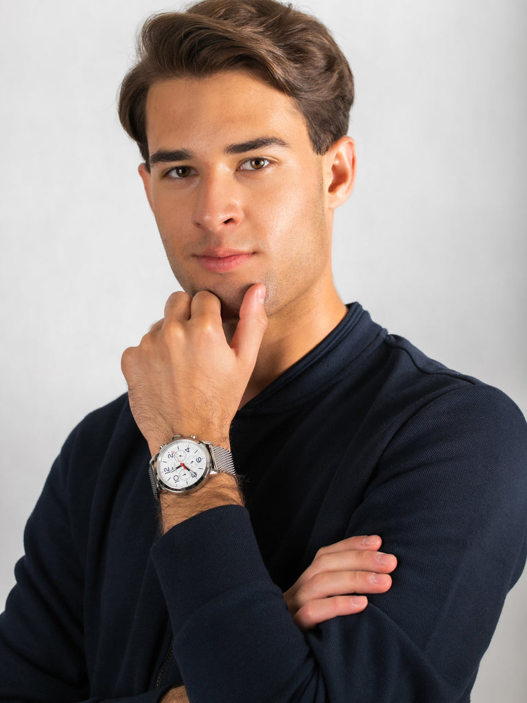 Tommy Hilfiger Jake Quartz White Dial Silver Mesh Bracelet Watch for Men - 1791233 Buy Now By Tommy Hilfiger