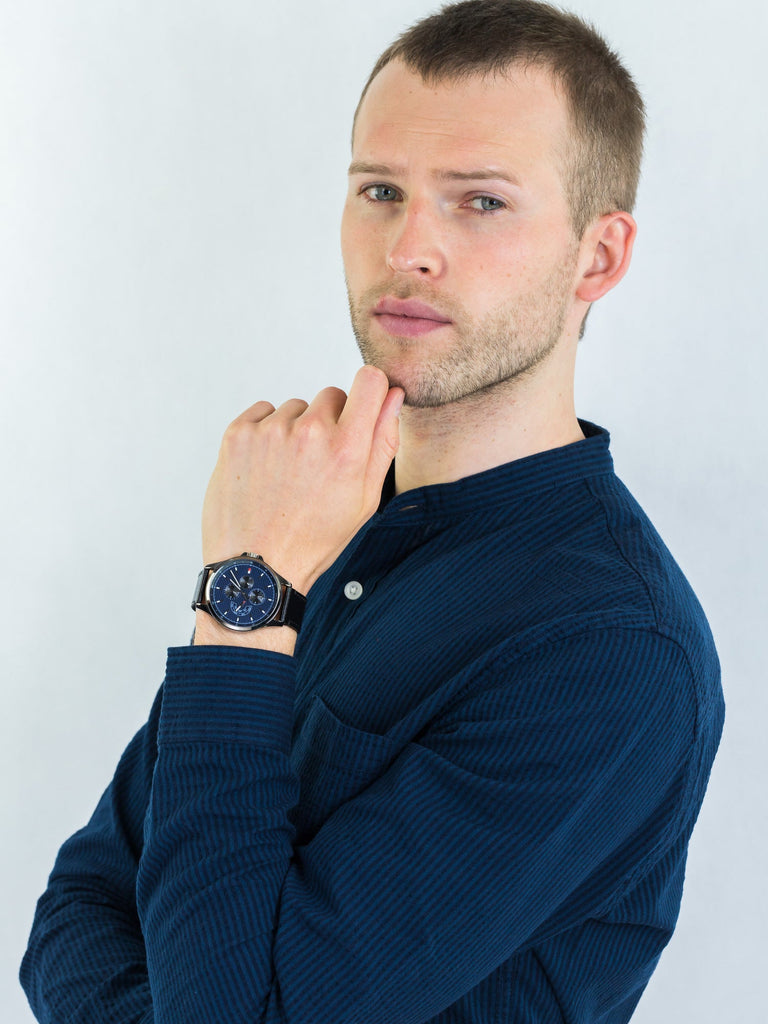 Tommy Hilfiger Shawn Multifunction Quartz Blue Dial Black Leather Strap Watch for Men - 1791616 Buy Now By Tommy Hilfiger