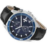 Fossil Wakefield Chronograph Blue Dial Black Leather Strap Watch for Women - CH2945 Buy Now By Fossil