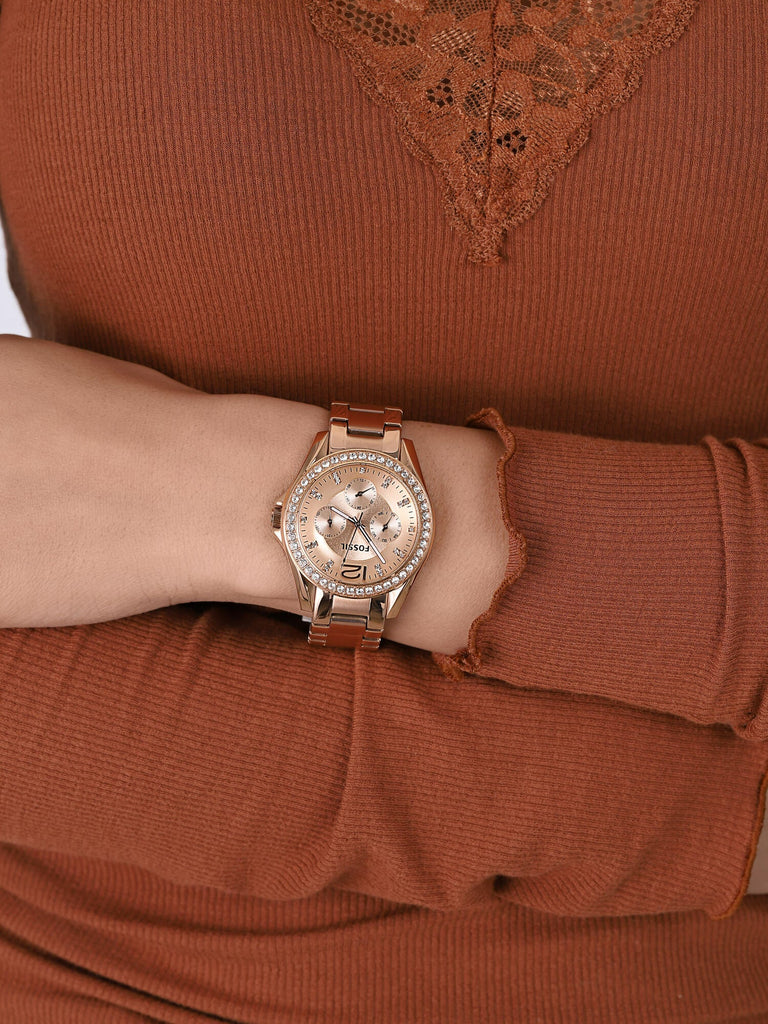 Fossil Riley Multifunction Rose Gold Dial Rose Gold Steel Strap Watch for Women - ES2811 Buy Now By Fossil