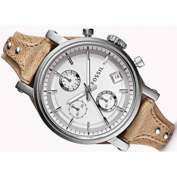 Fossil Boyfriend Chronograph White Dial Brown Leather Strap Watch for Women - ES3625 Buy Now By Fossil