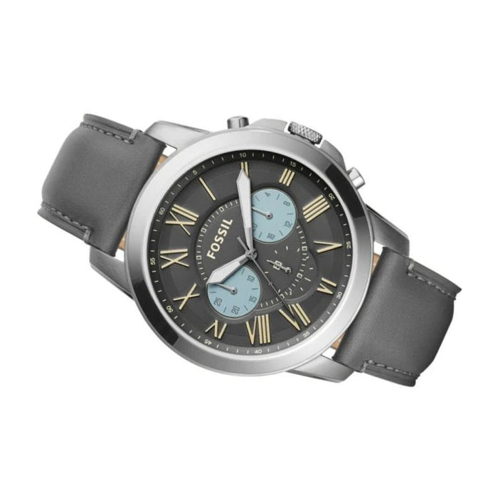 Fossil Grant Chronograph Gunmetal Grey Dial Grey Leather Strap Watch for Men - FS5183 Buy Now By Fossil