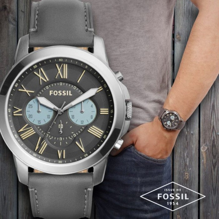 Fossil Grant Chronograph Gunmetal Grey Dial Grey Leather Strap Watch for Men - FS5183 Buy Now By Fossil