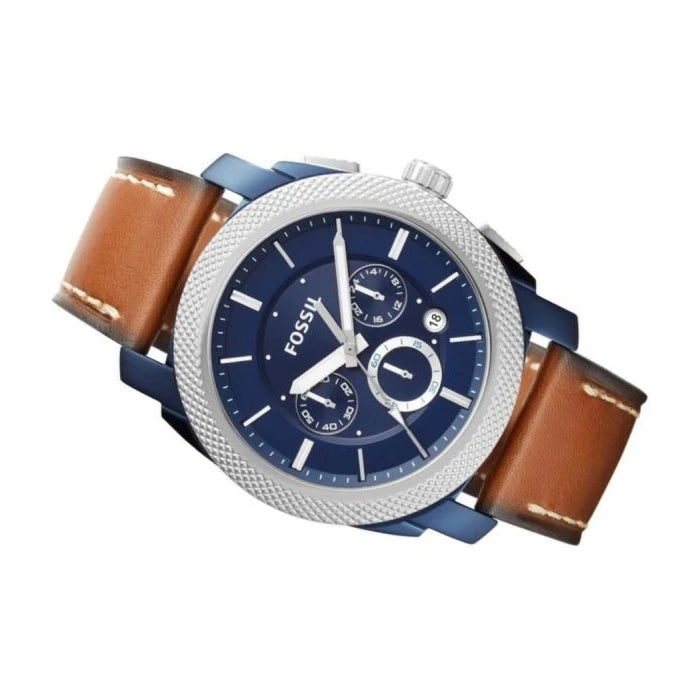 Fossil Machine Chronograph Blue Dial Brown Leather Strap Watch for Men - FS5232 Buy Now By Fossil