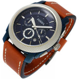Fossil Machine Chronograph Blue Dial Brown Leather Strap Watch for Men - FS5232 Buy Now By Fossil