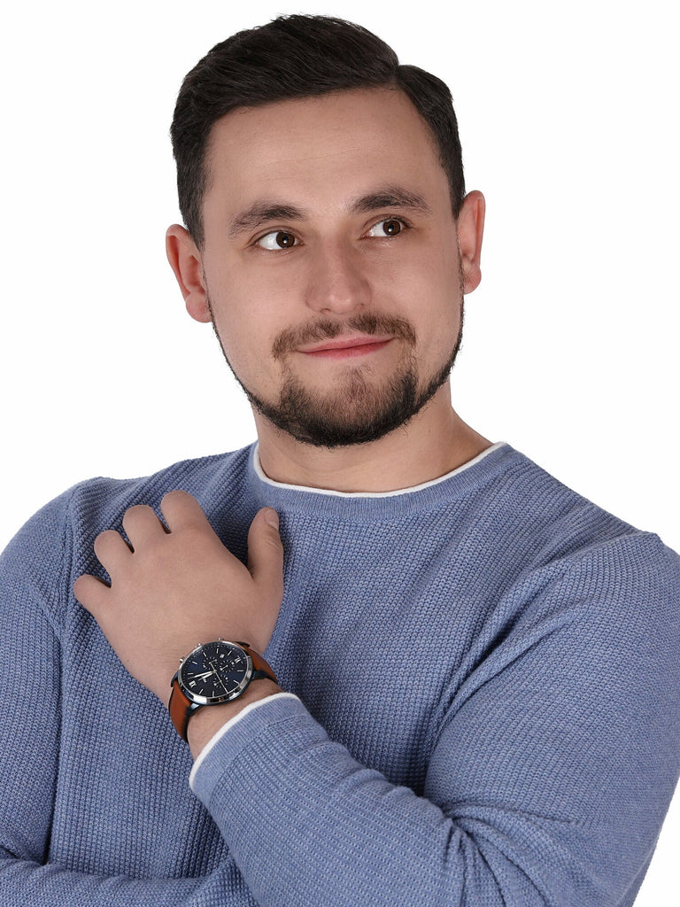 Fossil Neutra Chronograph Blue Dial Brown Leather Strap Watch for Men - FS5791 Buy Now By Fossil