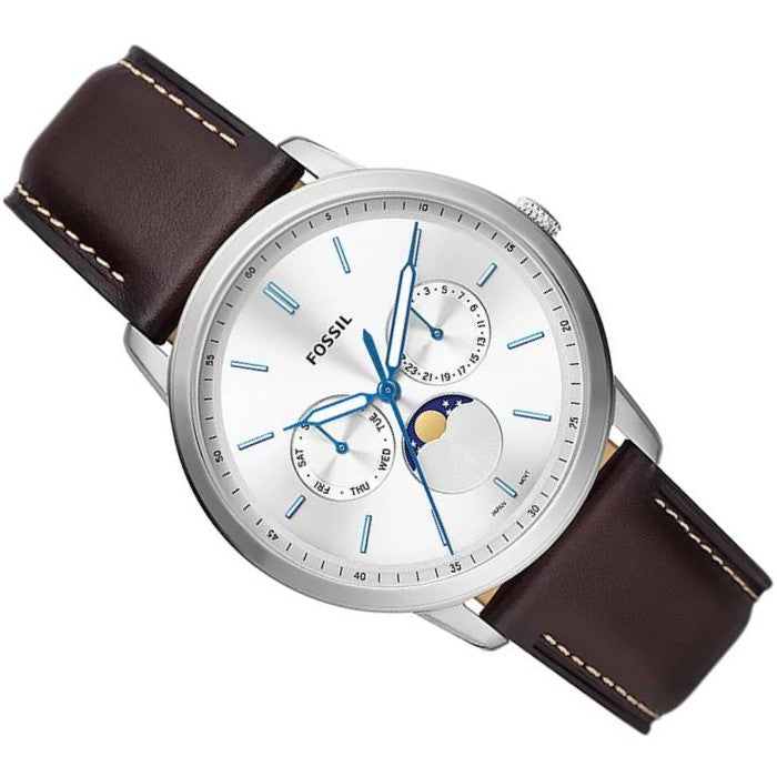 Fossil Neutra Minimalist Moonphase Silver Dial Brown Leather Strap Watch for Men - FS5905 Buy Now By Fossil
