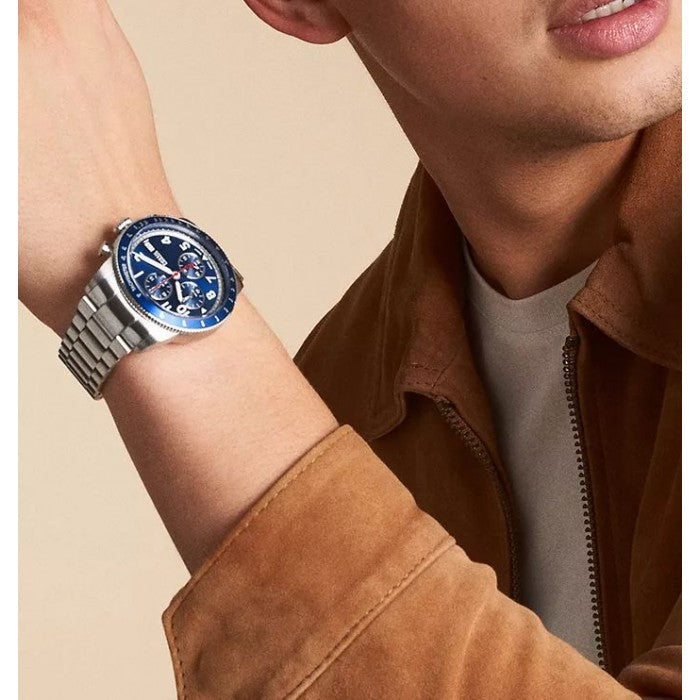 Fossil Sport Tourer Chronograph Blue Dial Silver Steel Strap Watch for Men - FS6047 Buy Now By Fossil