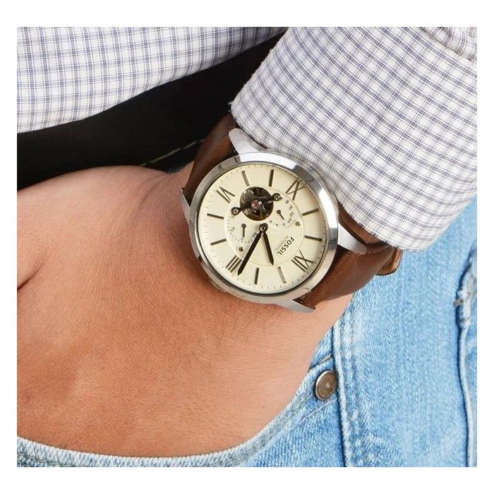 Fossil Townsman Automatic White Dial Brown Leather Strap Watch for Men - ME3064 Buy Now By Fossil