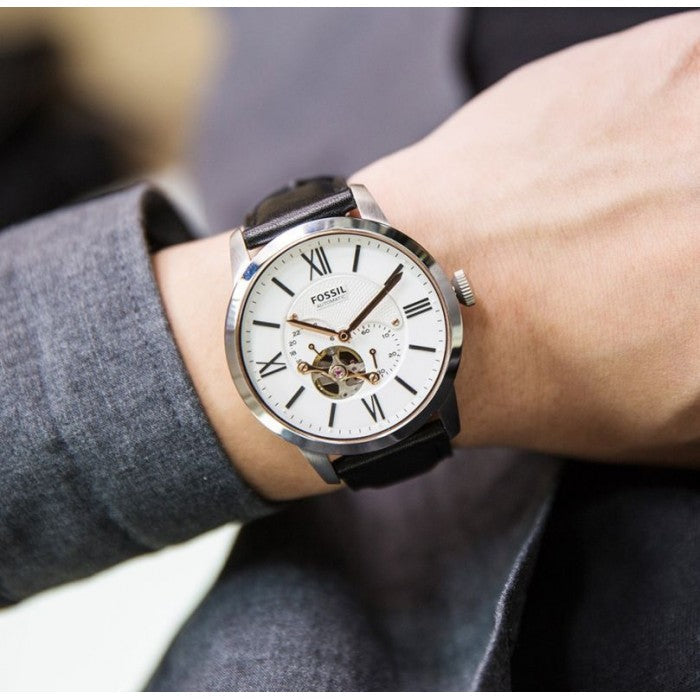 Fossil Townsman Automatic White Dial Black Leather Strap Watch for Men - ME3104 Buy Now By Fossil