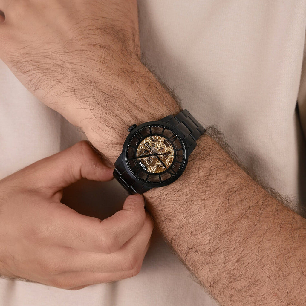 Fossil Townsman Automatic Skeleton Black Dial Black Steel Strap Watch for Men - ME3197 Buy Now By Fossil