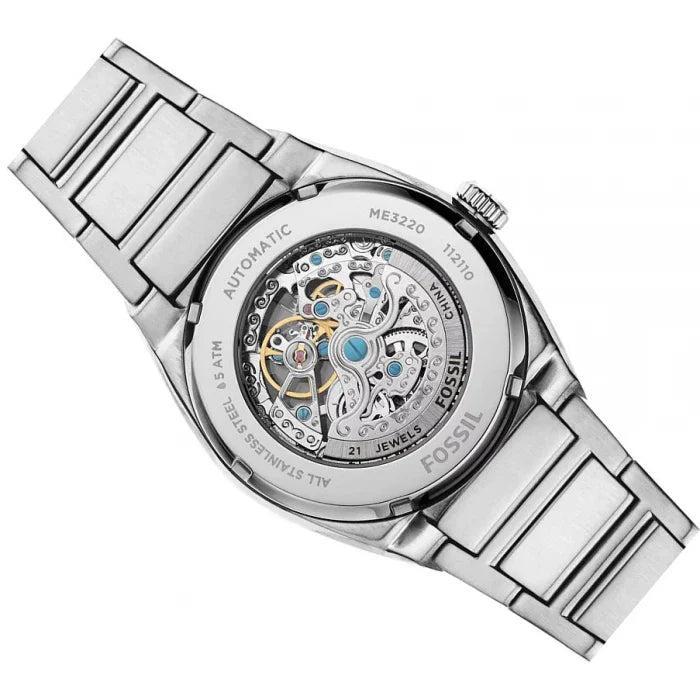 Fossil Everett Automatic Skeleton Blue Dial Silver Steel Strap Watch for Men - ME3220 Buy Now By Fossil