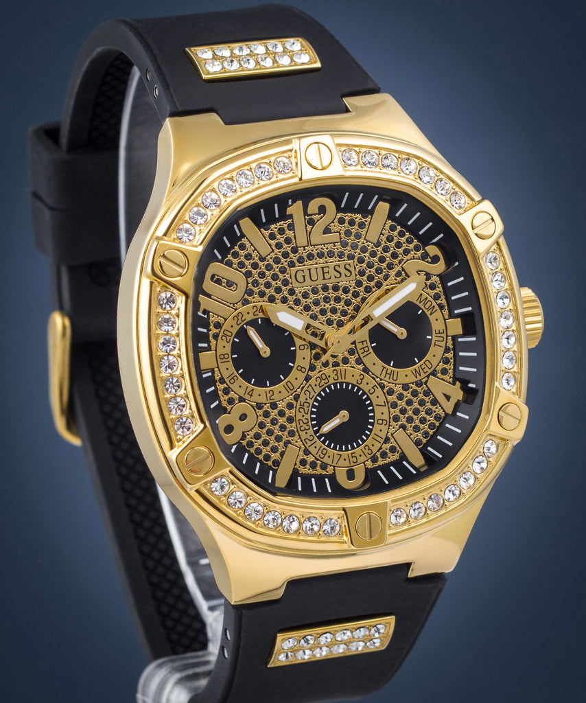 Guess Duke Crystals Black Dial Black Silicone Strap Watch For Men - GW0641G2 Buy Now By Guess