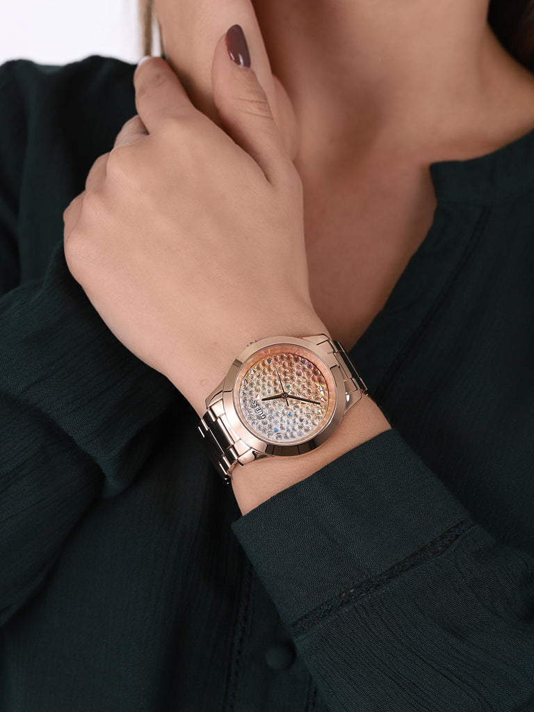 Guess Crush Rose Gold Dial Rose Gold Steel Strap Watch For Women - GW0020L3 Buy Now By Guess