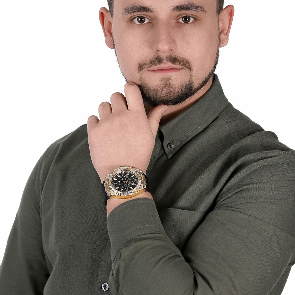 Guess Zeus Chronograph Diamonds Black Dial Black Silicone Strap Watch For Men - GW0208G2 Buy Now By Guess