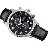 Hugo Boss Aeroliner Chronograph Quartz Black Dial Black Leather Strap Watch For Men - HB1512448 Buy Now By Hugo Boss