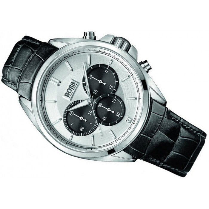 Hugo Boss Casual Chronograph Silver Dial Black Leather Strap Watch For Men - HB1512880 Buy Now By Hugo Boss