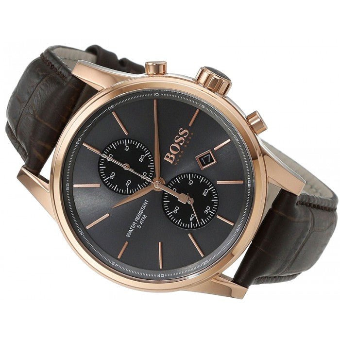 Hugo Boss Jet Grey Dial Brown Leather Strap Watch for Men - 1513281 Buy Now By Hugo Boss