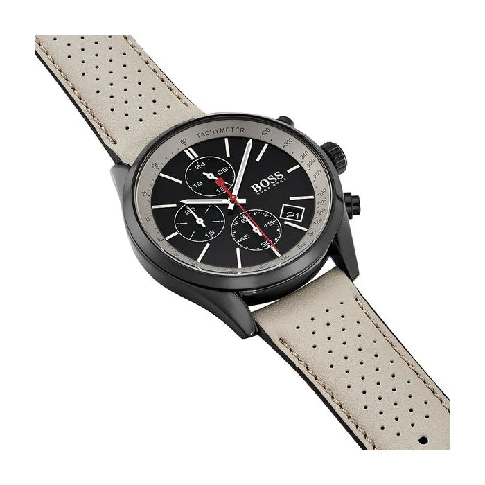 Hugo Boss Grand Prix Chronograph Black Dial Grey Leather Strap Watch for Men - 1513562 Buy Now By Hugo Boss